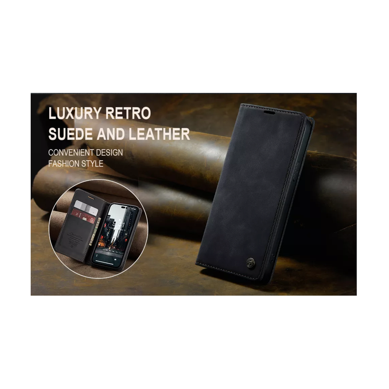 Caseme Magnetic Flip PU Leather Wallet Case for iPhone 6P / 7P / 8P - Black