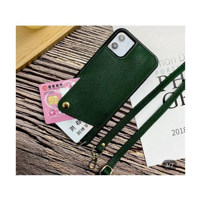 Leather Back Phone Case with Strap for iPhone 14 Pro - Beige