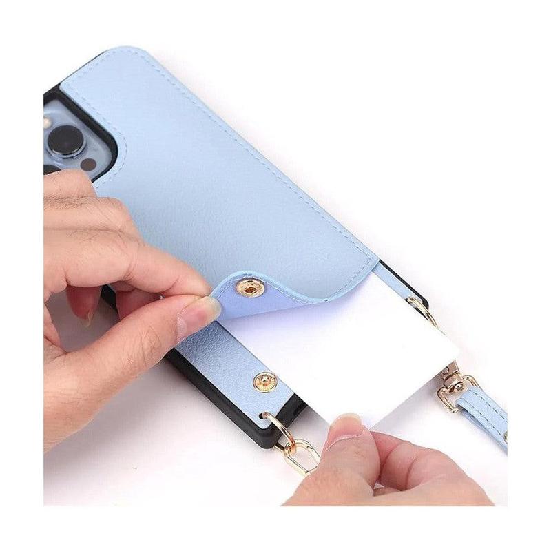 Leather Back Phone Case with Strap for iPhone 15 - Beige