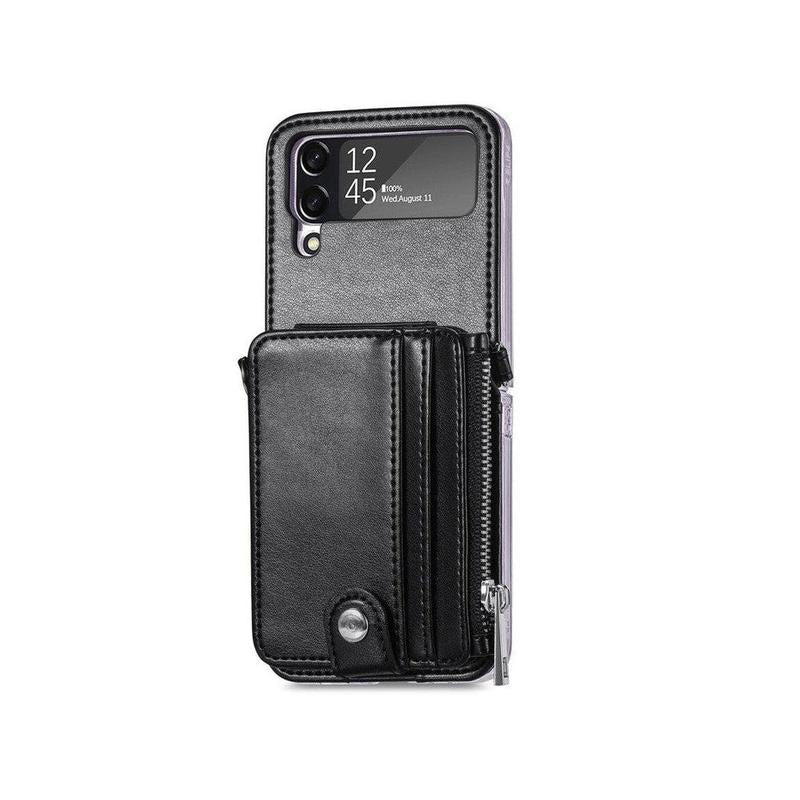 Leather Wallet and Mobile Phone Case for Samsung Z Flip 3 - Black