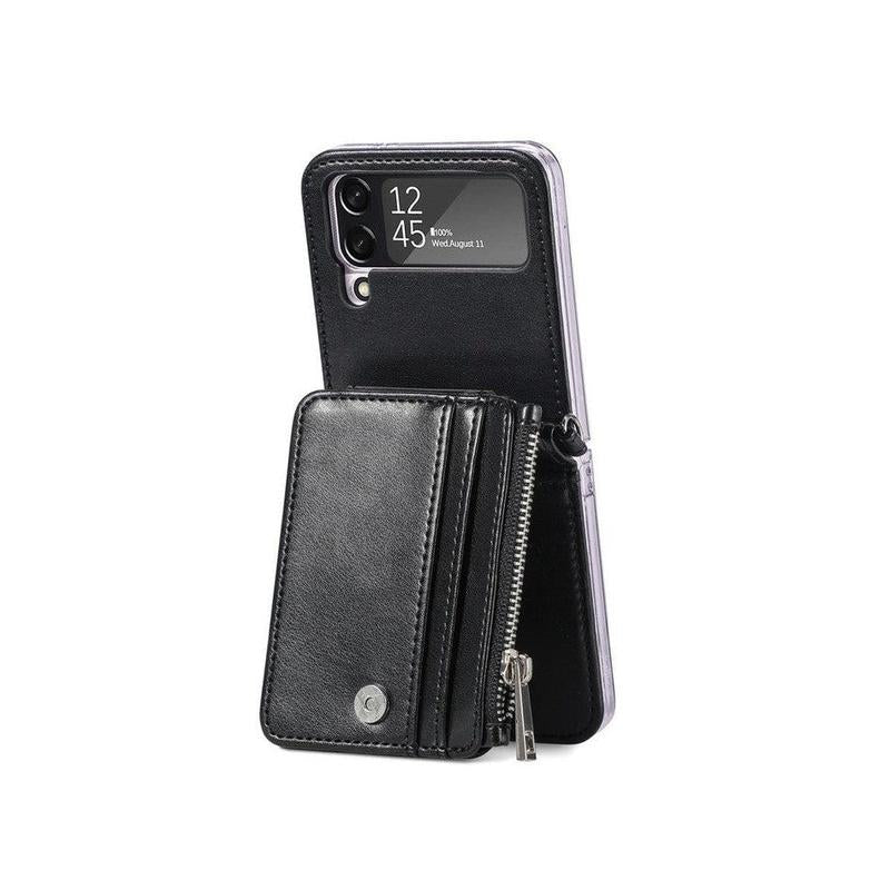 Leather Wallet and Mobile Phone Case for Samsung Z Flip 3 - Black