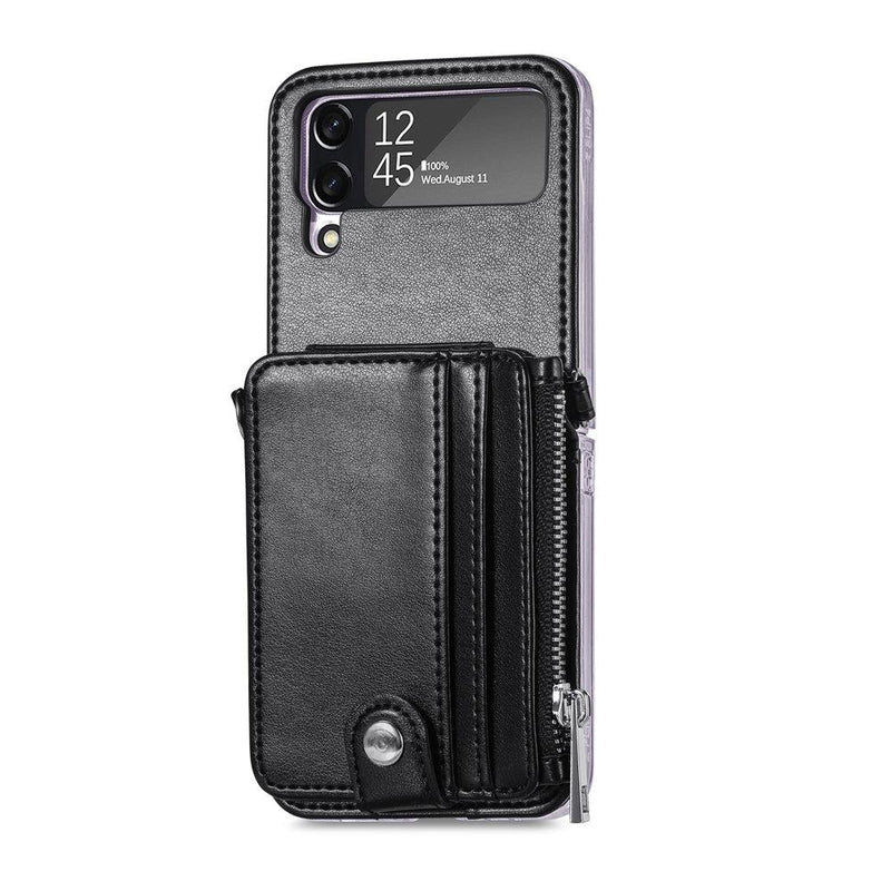 Leather Wallet and Mobile Phone Case for Samsung Z Flip 4 - Black