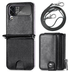 Leather Wallet and Mobile Phone Case for Samsung Z Flip 4 - Black
