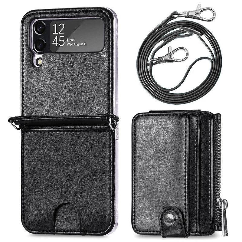 Leather Wallet and Mobile Phone Case for Samsung Z Flip 4 - Black