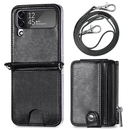 Leather Wallet and Mobile Phone Case for Samsung Z Flip 4 - Black