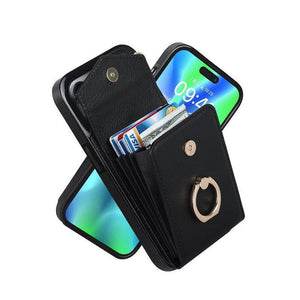 Luxury Mobile Phone Case with Credit Card Holder & Stand for iPhone 12 - Black