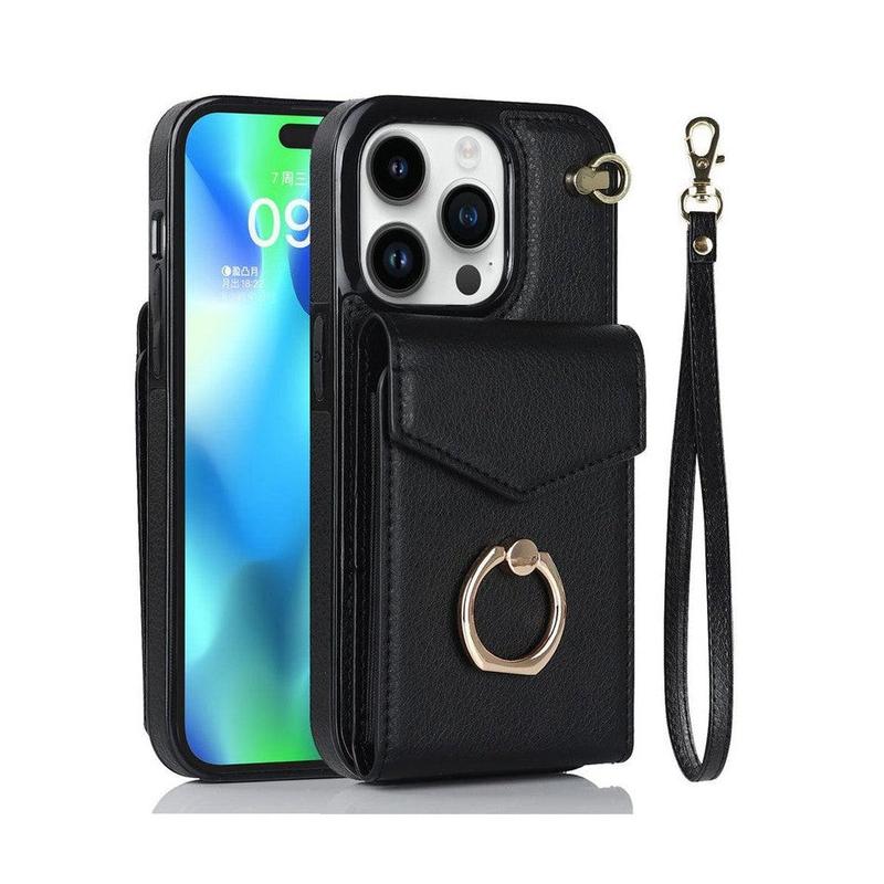 Luxury Mobile Phone Case with Credit Card Holder & Stand for iPhone 13 - Black