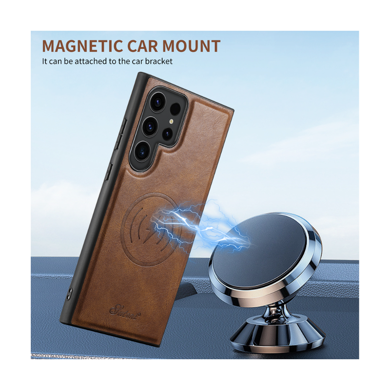 Magnetic Card Slots PU Leather Case for Samsung Galaxy S24 Ultra - Brown