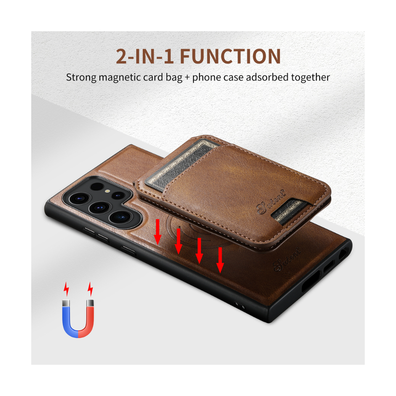 Magnetic Card Slots PU Leather Case for Samsung Galaxy S24 Ultra - Brown