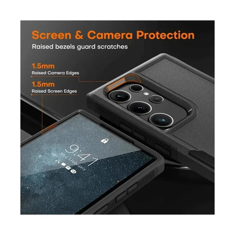 Rugged Shockproof Heavy Duty Case for Samsung Galaxy S22 Ultra - Black