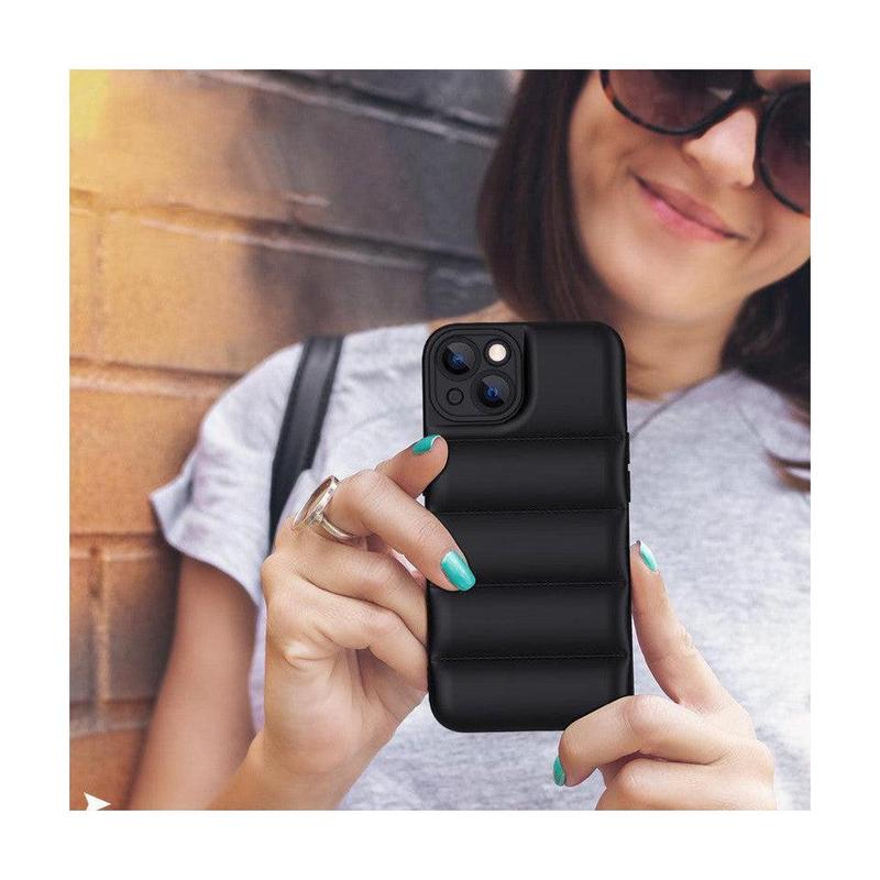 Soft Puffer Jacket Style Mobile Phone Case for iPhone 14 - Black