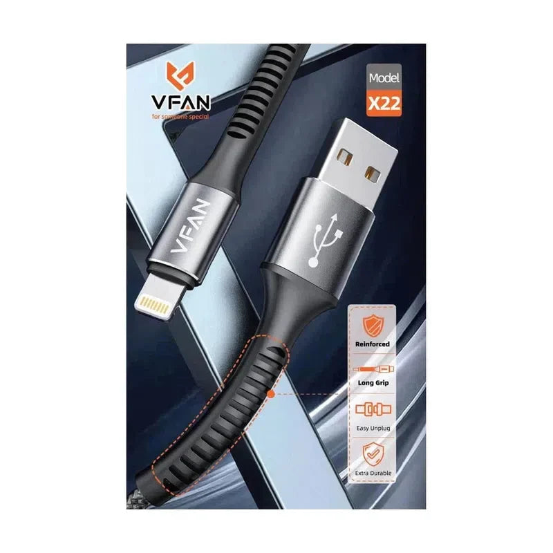 VFAN X22 USB-C to Lightning Fast Charging Cable PD30W 2 Mts - Black
