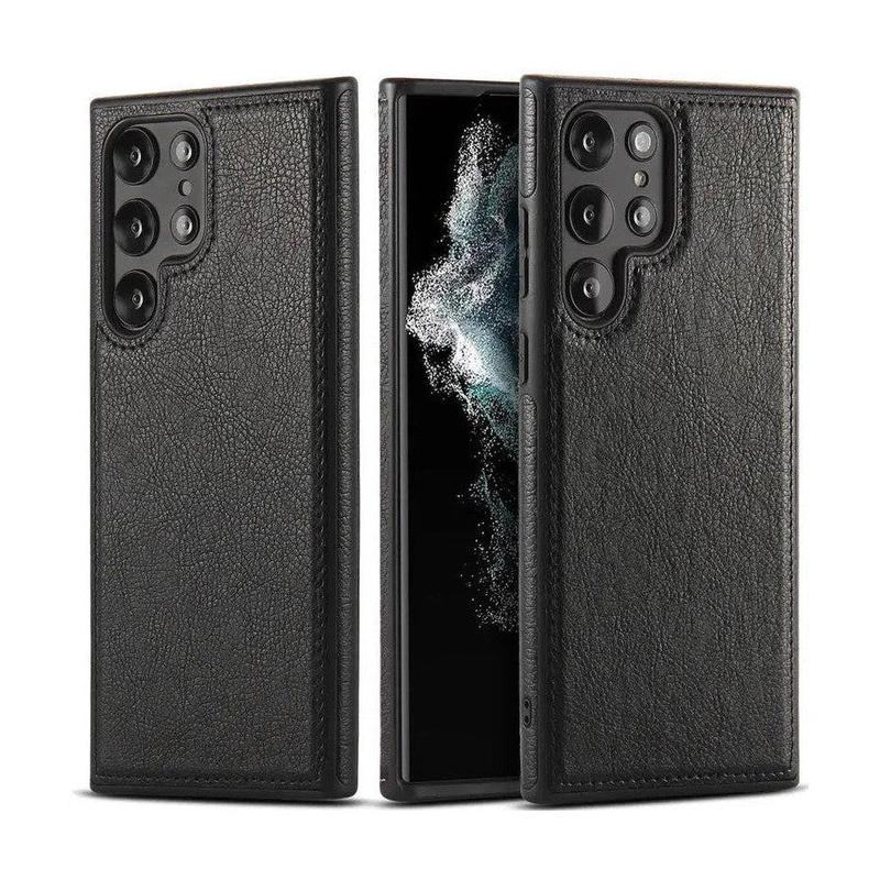 Vintage Stitching Premium Quality Leather Phone Case For Samsung S22 - Black
