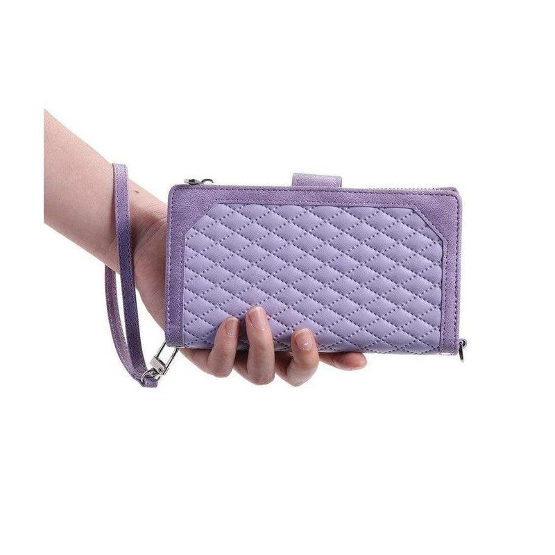Zipper Wallet Mobile Phone Case for Apple iPhone 13 Mini with Wrist Strap - Wine