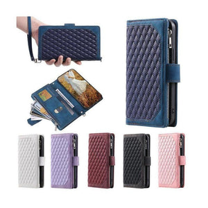 Zipper Wallet Mobile Phone Case for Apple iPhone 13 Pro Max with Wrist Strap - Wine