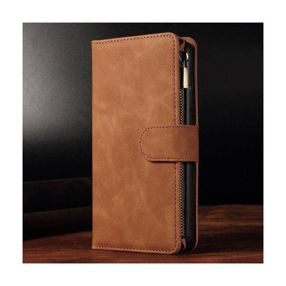 Zipper Wallet Mobile Phone Case for iPhone 14 /iPhone 13 with Wrist Strap Brown