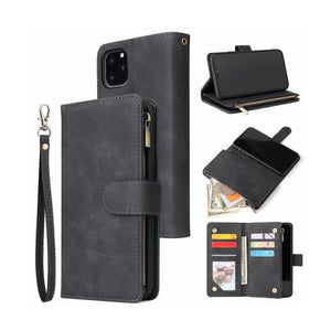 Zipper Wallet Mobile Phone Case for iPhone 7Plus/ 8Plus with Wrist Strap Black