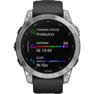 Garmin fēnix 7 Standard Edition 47mm GPS Smartwatch 16GB Silver with Graphite Band - Good Pre-owned