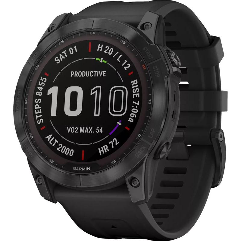 Garmin fēnix 7X Sapphire Solar 51mm 32GB GPS Smartwatch Carbon Grey DLC Titanium with Black Band (010-02541-12) - Good Pre-owned